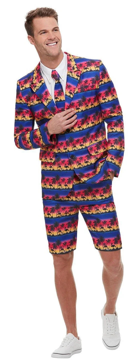 Traje Hawaiano Atardecer con Flamencos para Hombre Hawaianos Smiffys